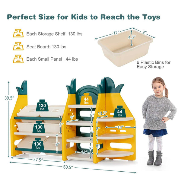 Kids Toy Storage: 3-in-1 Organiser & Bookshelf Corner Rack-Toys