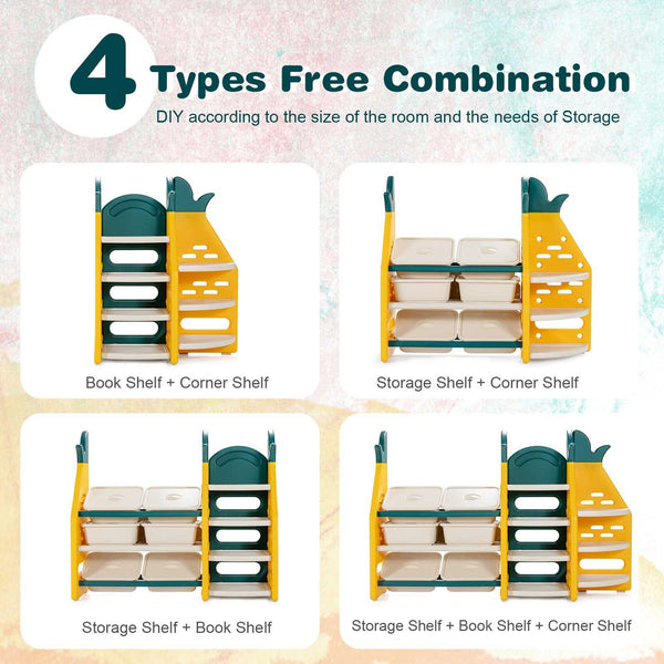 Kids Toy Storage: 3-in-1 Organiser & Bookshelf Corner Rack-Toys