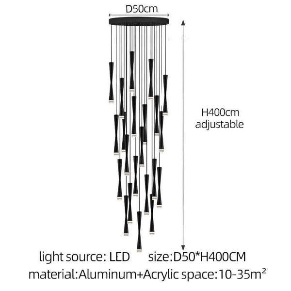 LED Attic Bend Tubes Chandelier Lighting-Staircase Chandelier