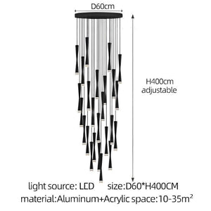 LED Attic Bend Tubes Chandelier Lighting-Staircase Chandelier