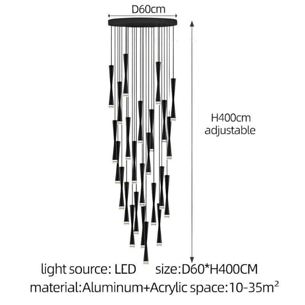 LED Attic Bend Tubes Chandelier Lighting-Staircase Chandelier