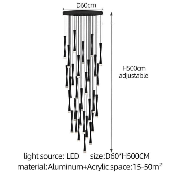 LED Attic Bend Tubes Chandelier Lighting-Staircase Chandelier