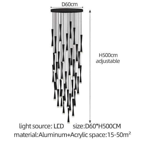 LED Attic Bend Tubes Chandelier Lighting-Staircase Chandelier