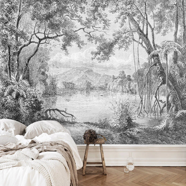 Lake View Sketch Wallpaper - Perfect Serene Atmosphere-Trees Wallpaper