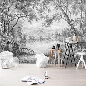 Lake View Sketch Wallpaper - Perfect Serene Atmosphere-Trees Wallpaper