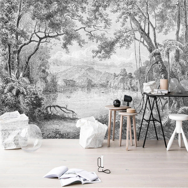 Lake View Sketch Wallpaper - Perfect Serene Atmosphere-Trees Wallpaper