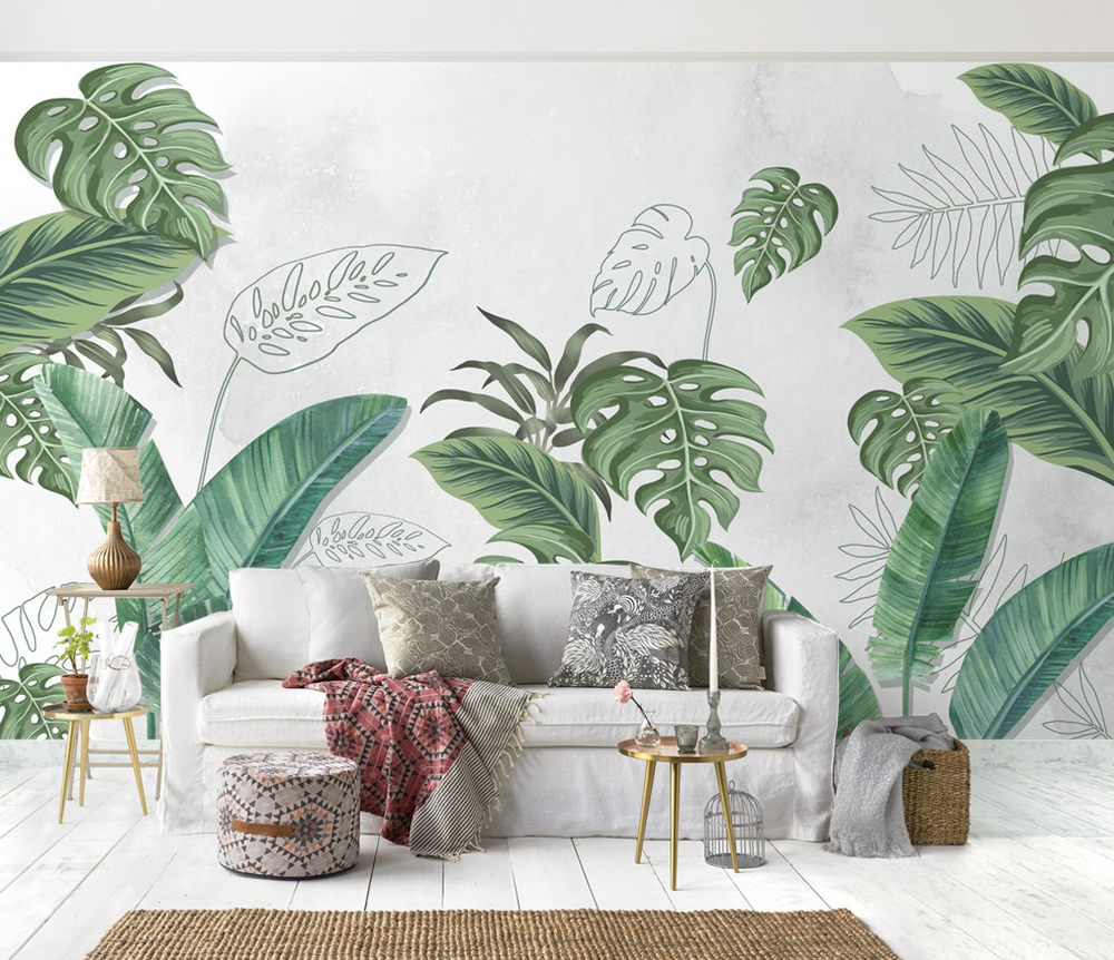 Large Green Leaves - Tropical Wallpaper Murals-Flower & Leaf Wallpaper