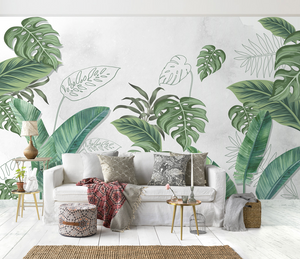 Large Green Leaves - Tropical Wallpaper Murals-Flower & Leaf Wallpaper