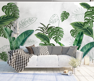 Large Green Leaves - Tropical Wallpaper Murals-Flower & Leaf Wallpaper