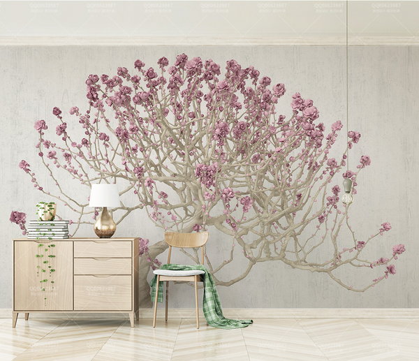 Large Pink 3D Tree Wallpaper Murals - Transform Your Walls-Trees Wallpaper