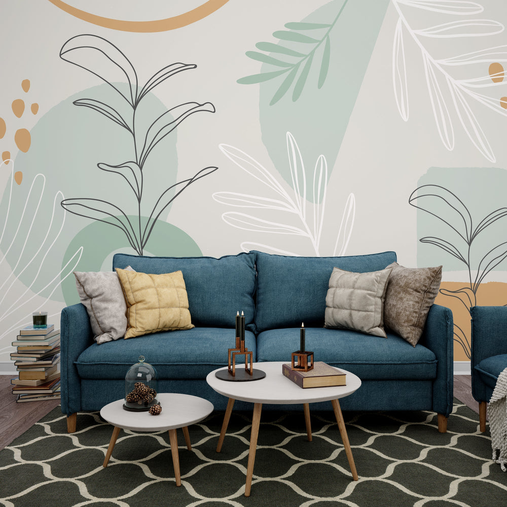Leaf Sketch Wallpaper Mural: Enhance Your Walls with Style-Flower & Leaf Wallpaper