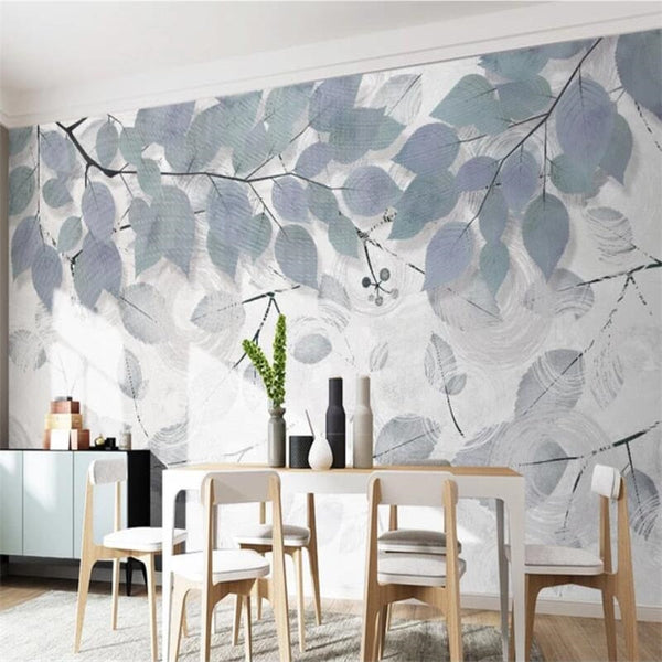 Leafy Elegance Minimalist Dining Room Wall Mural-Flower & Leaf Wallpaper