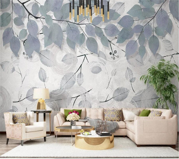 Leafy Elegance Minimalist Dining Room Wall Mural-Flower & Leaf Wallpaper