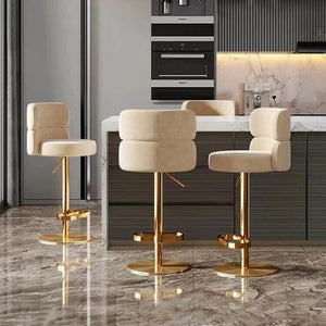Leather Bar Chair Stool Gold Frame Swivel Chair-Bar Stools