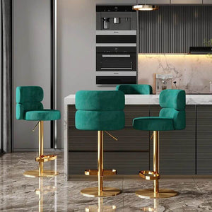 Leather Bar Chair Stool Gold Frame Swivel Chair-Bar Stools