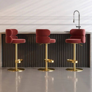 Leather Bar Chair Stool Gold Frame Swivel Chair-Bar Stools
