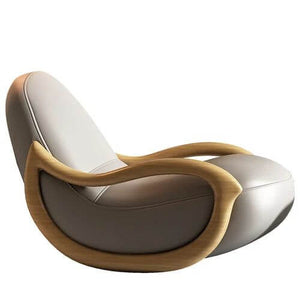 Leather Rocking Chair Nested in Oak Wood-Recliners