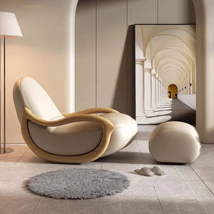 Leather Rocking Chair Nested in Oak Wood-Recliners