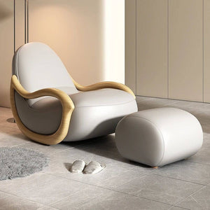 Leather Rocking Chair Nested in Oak Wood-Recliners