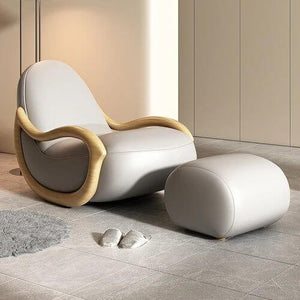 Leather Rocking Chair Nested in Oak Wood-Recliners