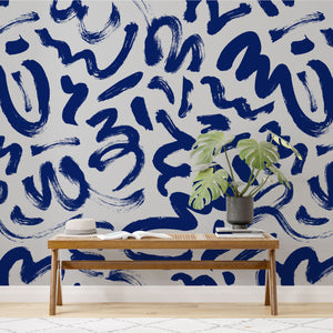 Let's Brush it Blue - Living Room Wallpaper Mural-Geometric Shapes Wallpaper