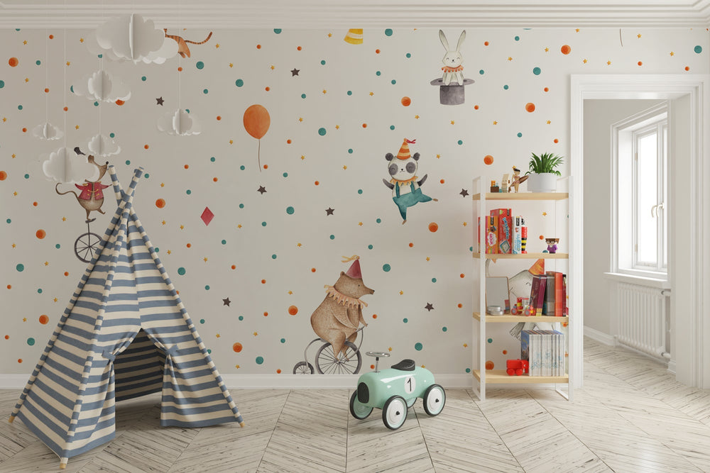 Lets Party Animals - Kids Room Wallpaper Mural --Kids Room Wallpaper
