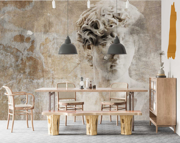 Living Room Wallpaper Mural: Ancient Statue Theme-Geometric Shapes Wallpaper