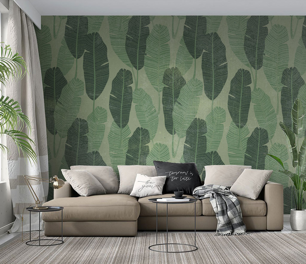 Long Green Leaves Pattern Wallpaper Murals-Flower & Leaf Wallpaper