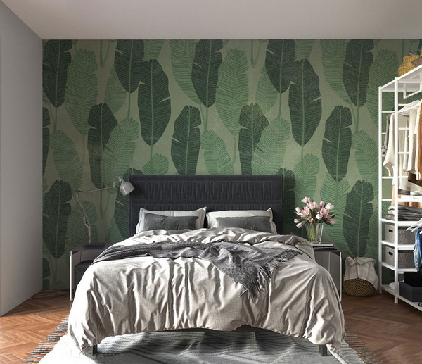 Long Green Leaves Pattern Wallpaper Murals-Flower & Leaf Wallpaper