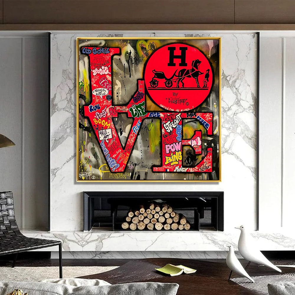 Love Graffiti Art Print: Vibrant Modern Street Art Décor-Wall Posters