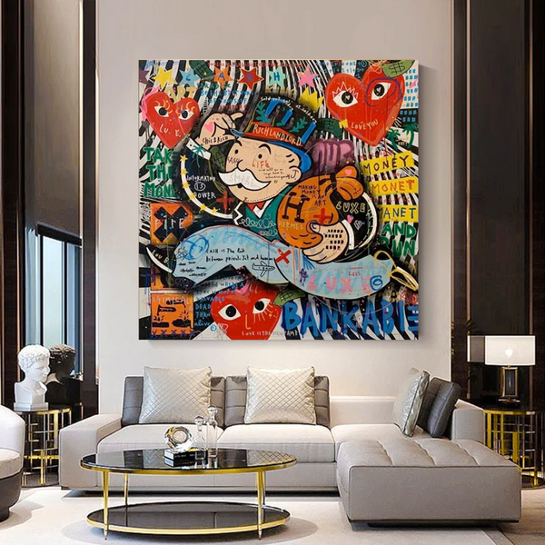 Love Heart Monopoly Making Money Canvas Wall Art-Wall Posters