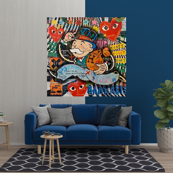 Love Heart Monopoly Making Money Canvas Wall Art-Wall Posters