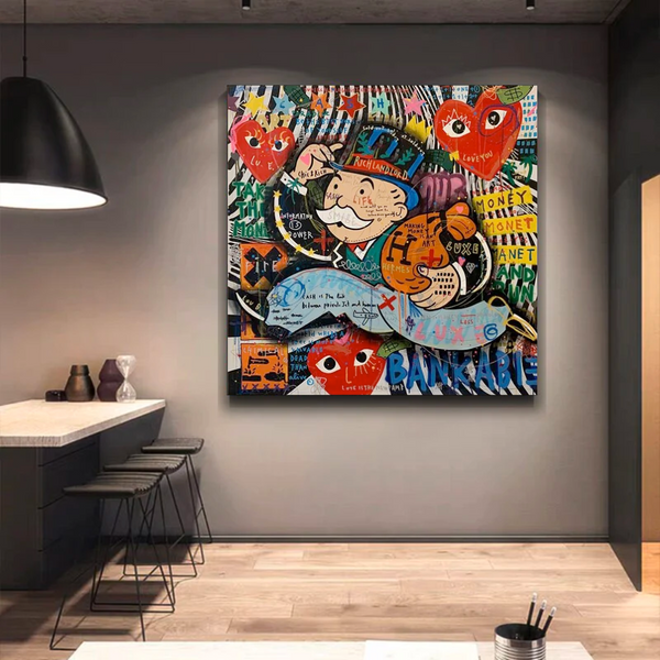 Love Heart Monopoly Making Money Canvas Wall Art-Wall Posters