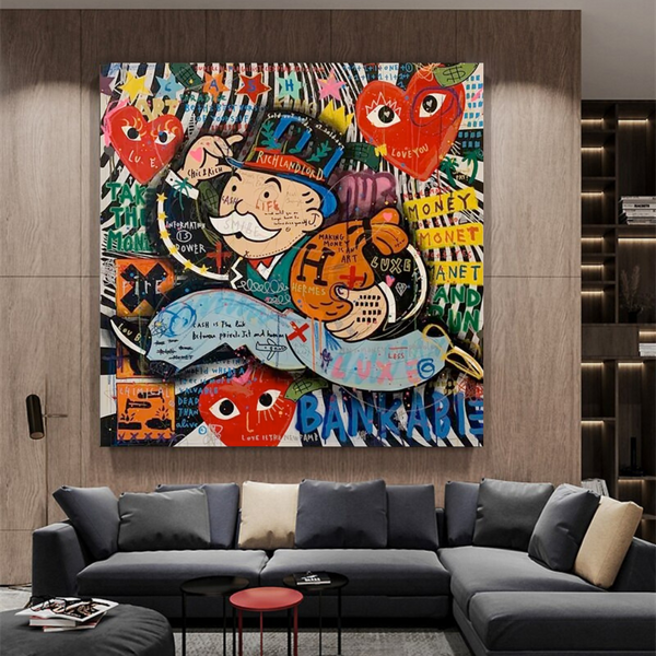 Love Heart Monopoly Making Money Canvas Wall Art-Wall Posters