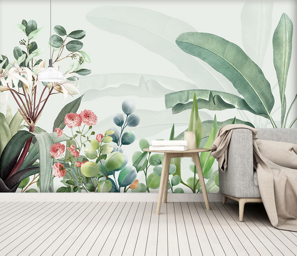 Lush Greens Tropical Wallpaper Murals: Bring Tropics Home-Flower & Leaf Wallpaper