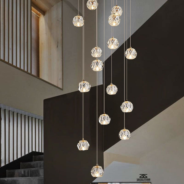 Luxury Crystal Stair Chandelier - Football Shape-Staircase Chandelier