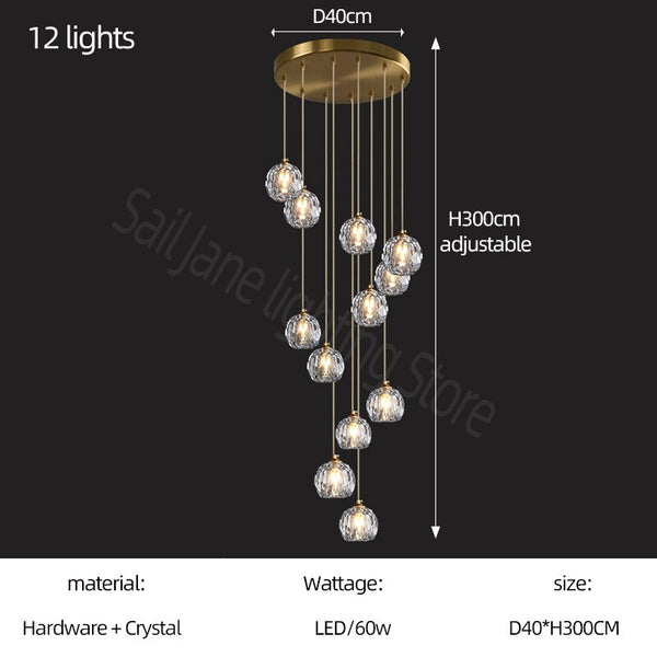 Luxury Crystal Stair Chandelier - Football Shape-Staircase Chandelier