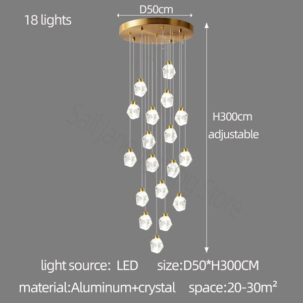 Luxury Crystal Staircase Chandelier with LED Lights-Staircase Chandelier