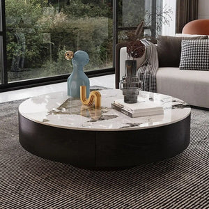 Marble Effect Solid Slab Round Coffee Table-Coffee Table