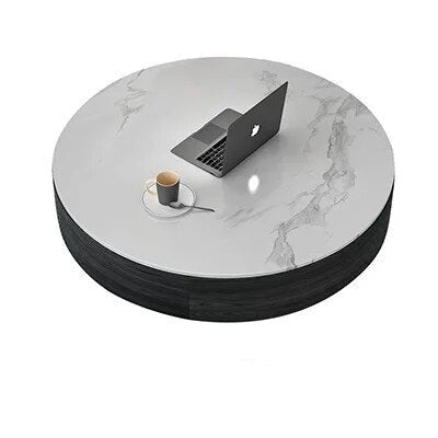 Marble Effect Solid Slab Round Coffee Table-Coffee Table