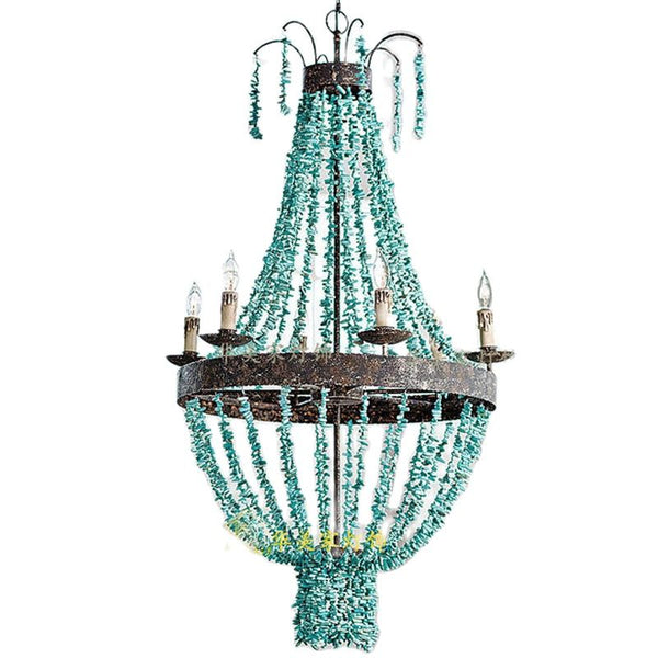 Mediterranean Turquoise Retro Chandelier - Unique Lighting-Ceiling Chandelier