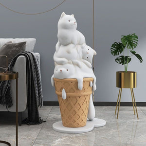 Melted Ice Cream Cat Statues Sculpture Ornament-Statue & Ornaments