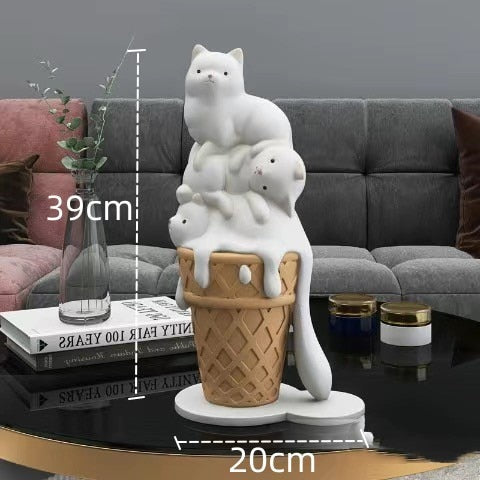 Melted Ice Cream Cat Statues Sculpture Ornament-Statue & Ornaments
