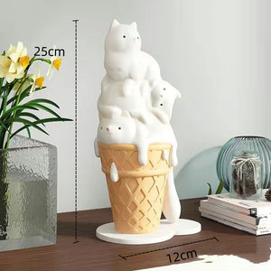 Melted Ice Cream Cat Statues Sculpture Ornament-Statue & Ornaments