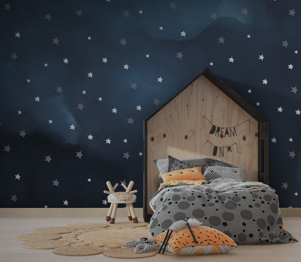 Midnight Blue Stars - Kids Room Wallpaper Mural-Kids Room Wallpaper