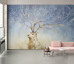 Midnight Reindeer Tree Trunks Wallpaper Mural-Trees Wallpaper