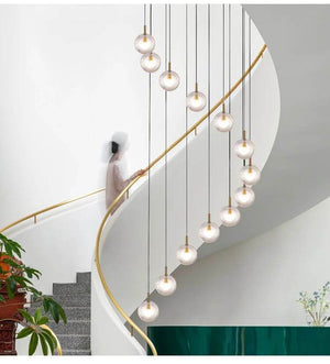 Minimalist Glass Stone Pendant Staircase Chandelier Lighting-Staircase Chandelier