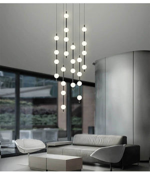 Minimalist Pole Globes Pendant Staircase Chandelier-Staircase Chandelier