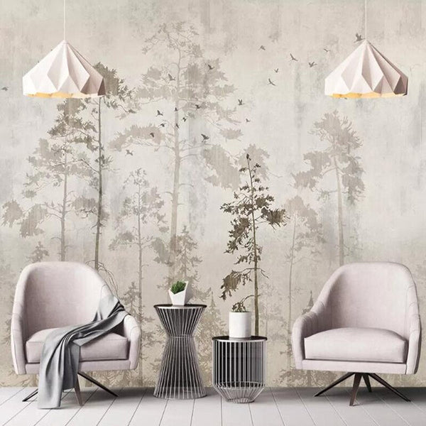 Minimalist Serenity Tree Mural Wallpaper-Trees Wallpaper