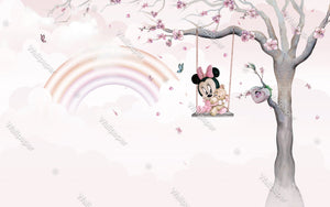 Minnie on Swing - Girls Nursery Wallpaper Mural-Kids Room Wallpaper
